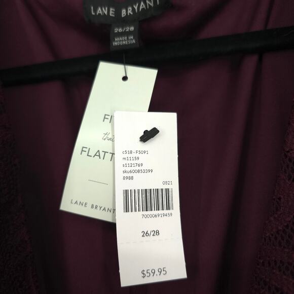 Lane Bryant Wine Colored Lace Surplice Peplum Blouse Size 26/28 NWT - Picture 9 of 9